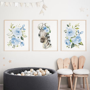 Zebra, Safari, Jungle, Blue Flowers, Boy Nursery