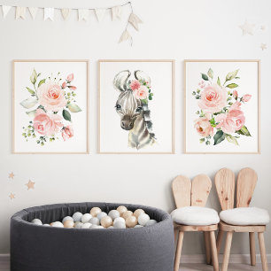 Zebra, Safari, Jungle, Pink Flowers, Girl Nursery