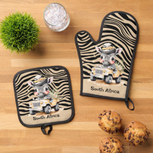 Zebra safari jungle zoo animal South Africa Oven Mitt & Pot Holder Set