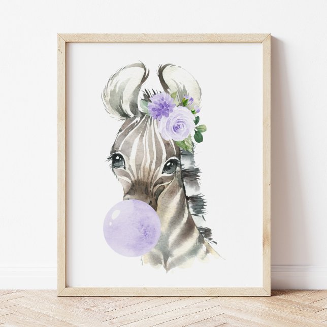 Zebra, Safari, Purple Bubble Gum, Gender Neutral Photo Print (Creator Uploaded)