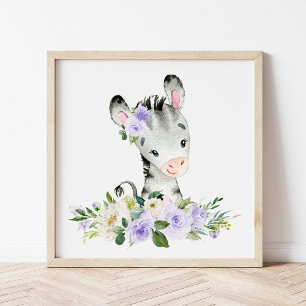 Zebra, Safari, Purple Flowers, Gender Neutral Photo Print