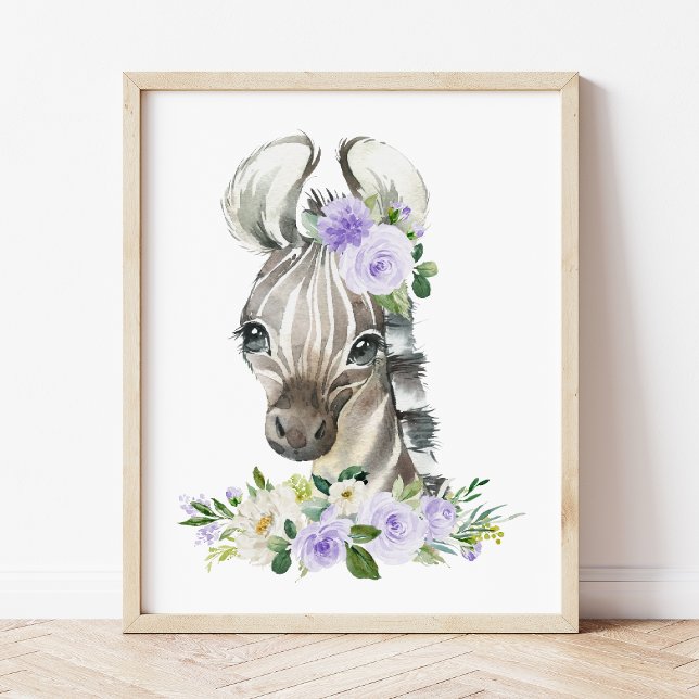Zebra, Safari, Purple Flowers, Gender Neutral Photo Print (Creator Uploaded)