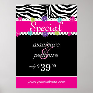 Zebra Salon Spa Trendy Pink Daisy Spring Sale Poster