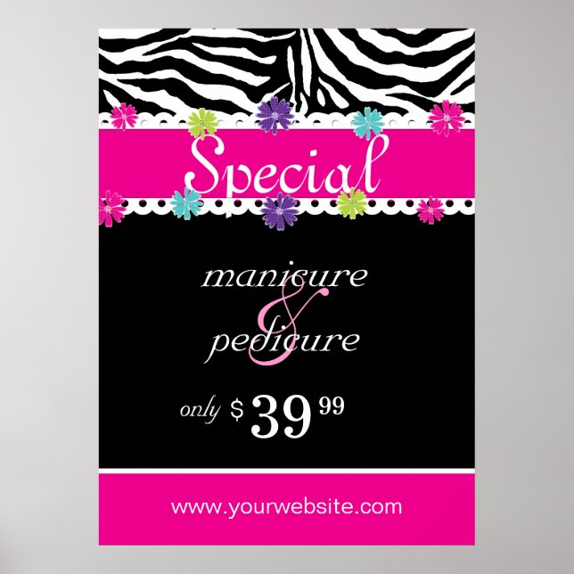 Zebra Salon Spa Trendy Pink Daisy Spring Sale Poster (Front)