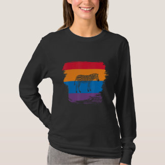 Zebra Shadow Silhouette With Colourful Flag T-Shirt