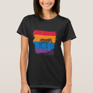 Zebra Shadow Silhouette With Colourful Flag T-Shirt