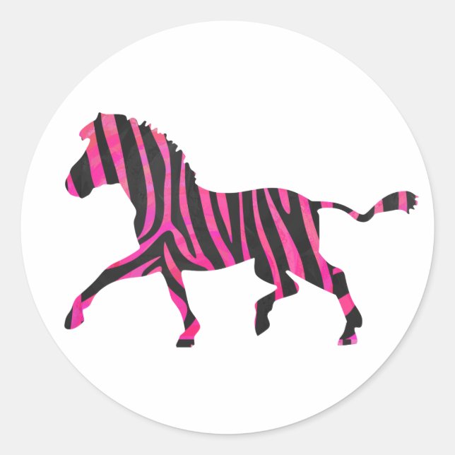 Zebra Silhouette Black and Hot Pink Print Classic Round Sticker (Front)