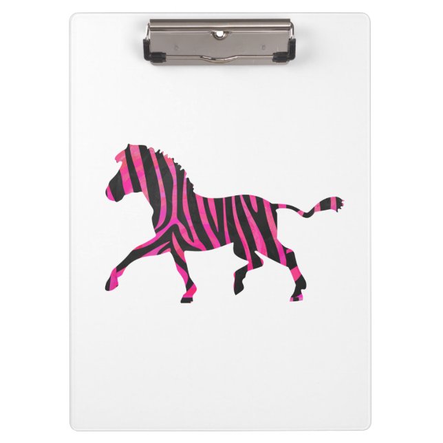 Zebra Silhouette Black and Hot Pink Print Clipboard (Front)