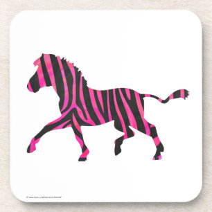 Zebra Silhouette Black and Hot Pink Print Coaster