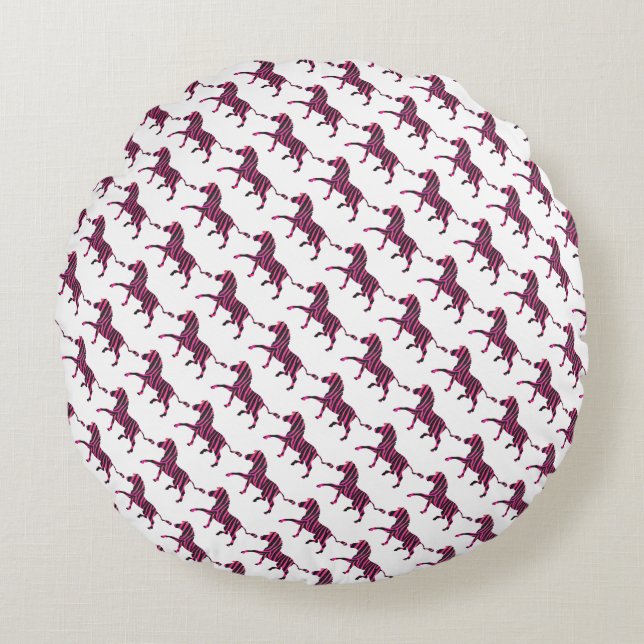 Zebra Silhouette Black and Hot Pink Print Round Cushion (Front)