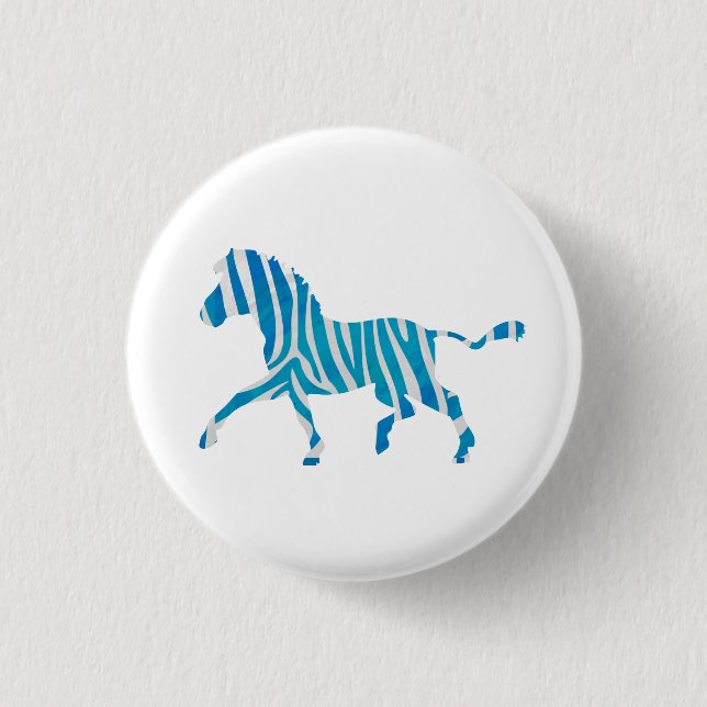 Zebra Silhouette Blue and White 3 Cm Round Badge (Front)