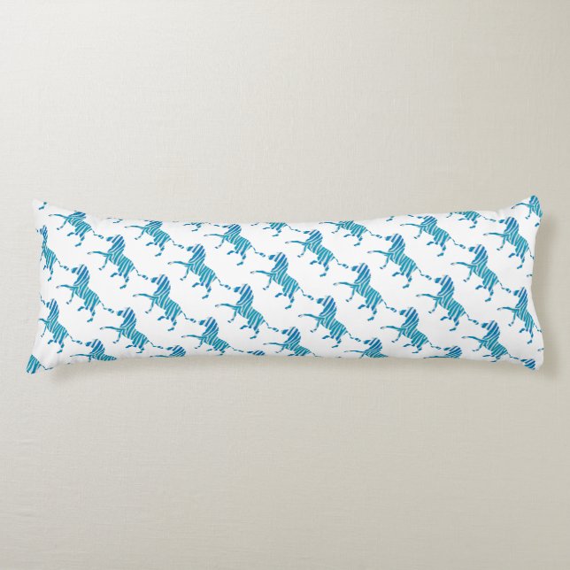 Zebra Silhouette Blue and White Body Cushion (Front)