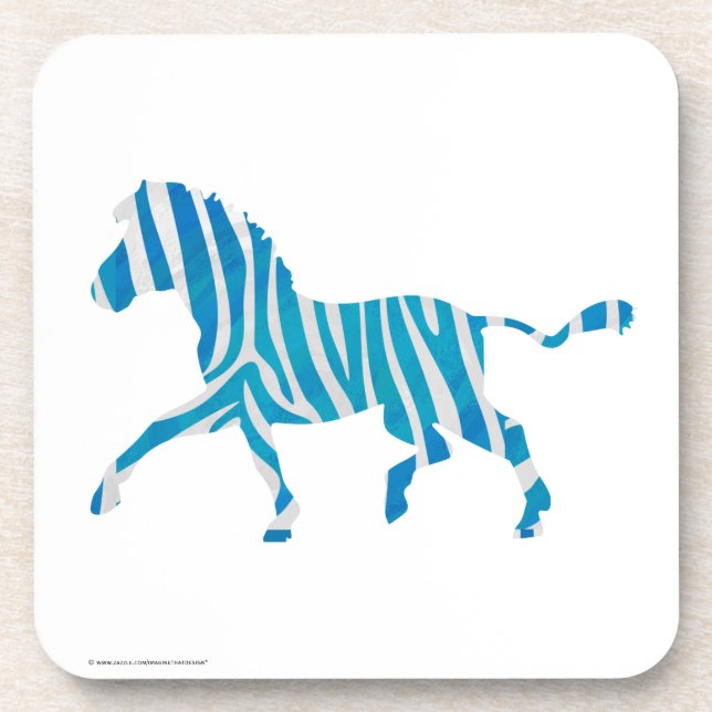 Zebra Silhouette Blue and White Coaster (Front)
