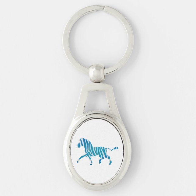 Zebra Silhouette Blue and White Key Ring (Front)