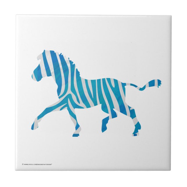 Zebra Silhouette Blue and White Tile (Front)