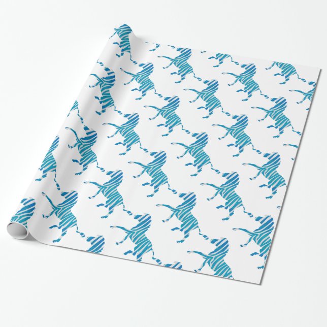 Zebra Silhouette Blue and White Wrapping Paper (Unrolled)