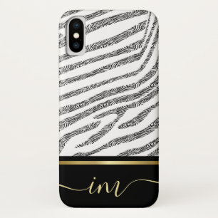 Zebra Skin Black And White Monogramed  Watercolor iPhone X Case