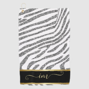 Zebra Skin Black And White Monogramed  Watercolor  Golf Towel