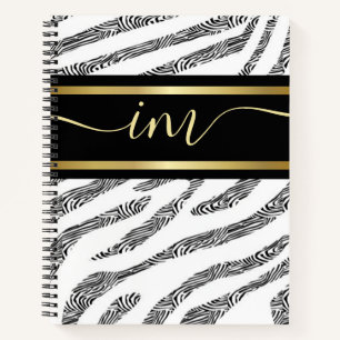 Zebra Skin Black And White Monogramed Watercolor Notebook