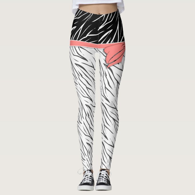 Zebra skin black white tiger leather stripes pink leggings (Front)