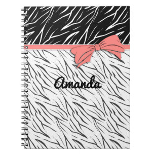 Zebra skin black white tiger leather stripes pink  notebook