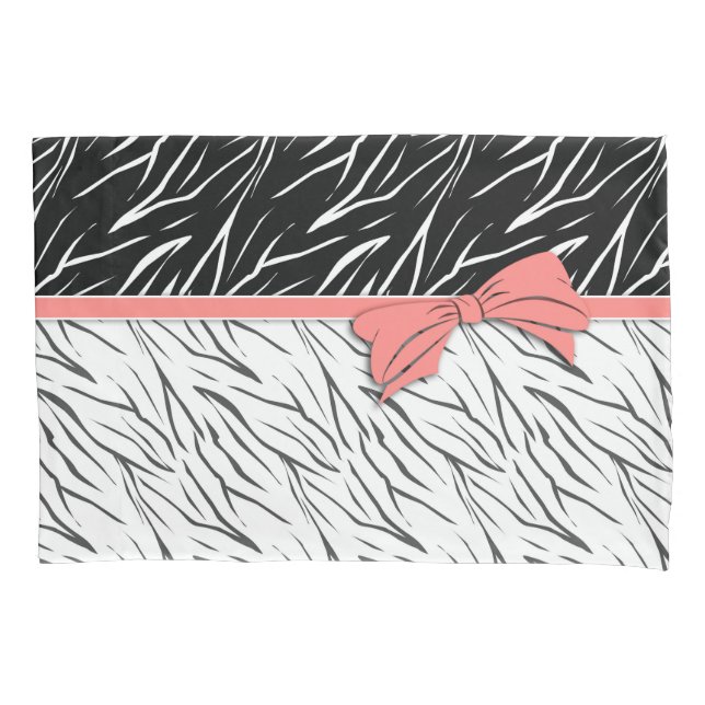 Zebra skin black white tiger leather stripes pink  pillowcase (Front)