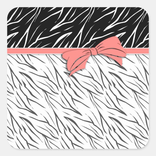 Zebra skin black white tiger leather stripes pink  square sticker (Front)