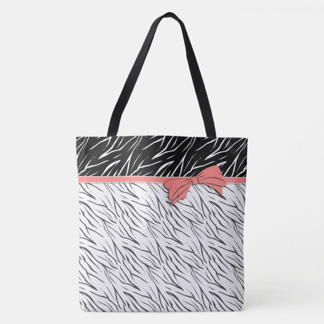 Zebra skin black white tiger leather stripes pink  tote bag (Front)