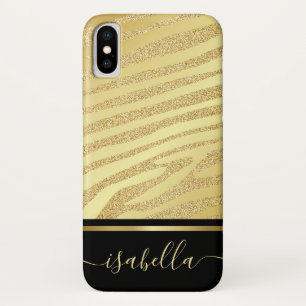 Zebra Skin Gold And Black Monogramed Graphic iPhone X Case