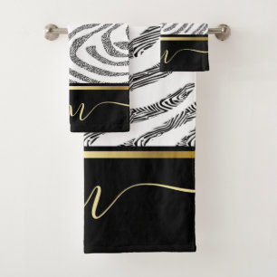 Zebra Skin Monogramed Vintage Watercolor Bath Towel Set