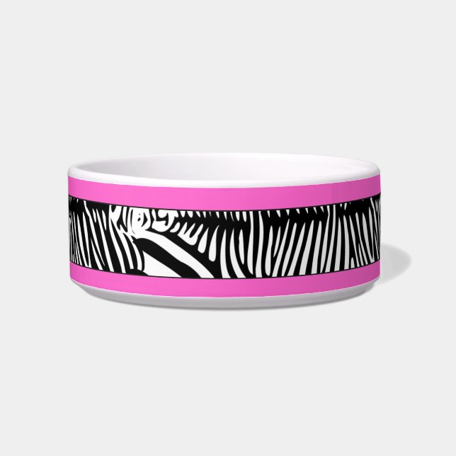 Zebra Skin Personalised Kitty Cat Bowl Pink Trim (Right)