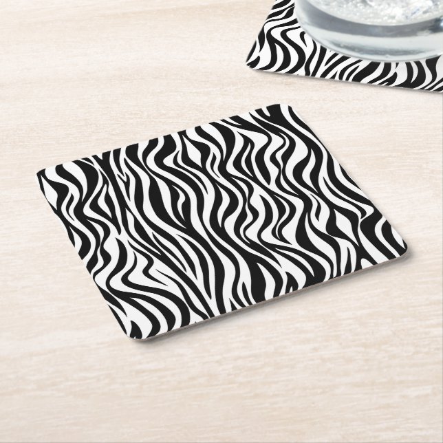 Zebra Skin Print Square Paper Coaster (Angled)