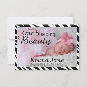 Zebra Sleeping Beauty Print 3x5 Birth Announcement