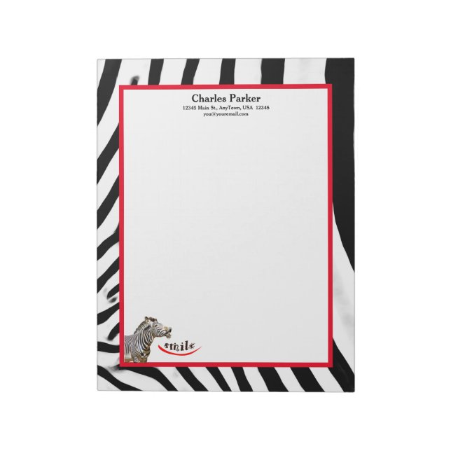 Zebra Smile Black/White/Red Customisable Large Notepad (Rotated)