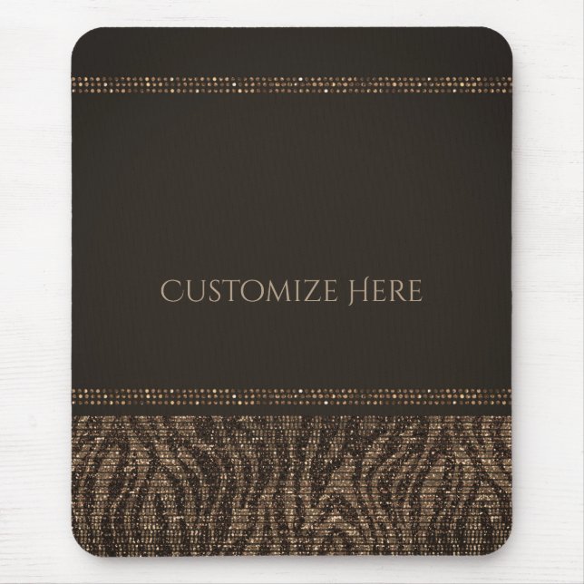 Zebra Sparkle Brown Gold Glam Chic Elegant Bling Mouse Pad (Front)