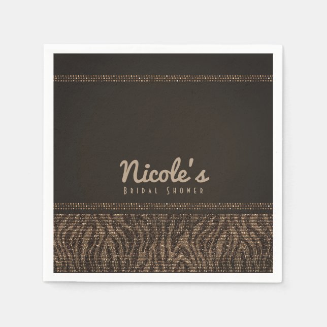 Zebra Sparkle Brown Gold Glam Party Chic Elegant Napkin (Front)