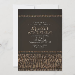 Zebra Sparkle Brown Gold Glam Party Invitations