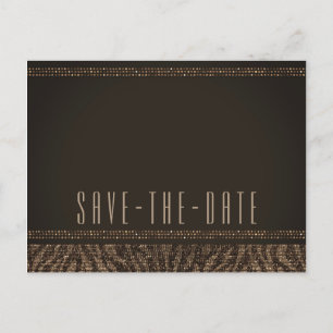 Zebra Sparkle Brown Gold Glam Save the Date Announcement Postcard