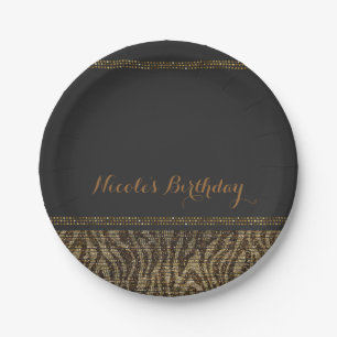 Zebra Sparkle Sequins Glam Chic Modern Party Paper Plate