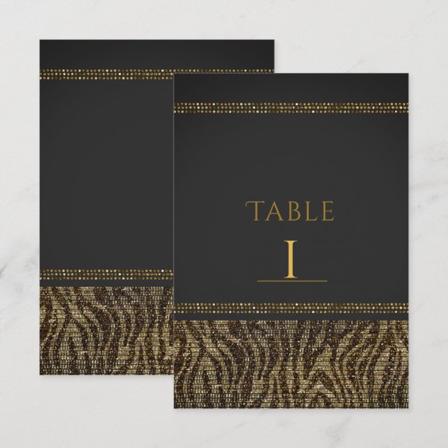 Zebra Sparkle Sequins Glam Chic Table Numbers (Front/Back)