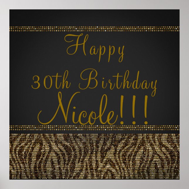 Zebra Sparkle Sequins Glam Party Poster Banner (Front)