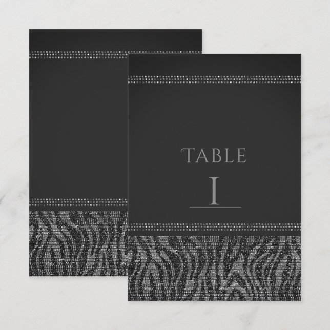 Zebra Sparkle Silver Black Glam Chic Table Number (Front/Back)