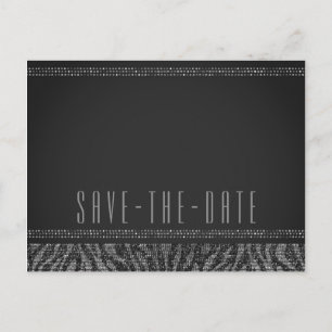 Zebra Sparkle Silver & Black Glam Save the Date Announcement Postcard