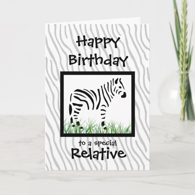 Zebra Special Relative birthday Personalise Card (Front)