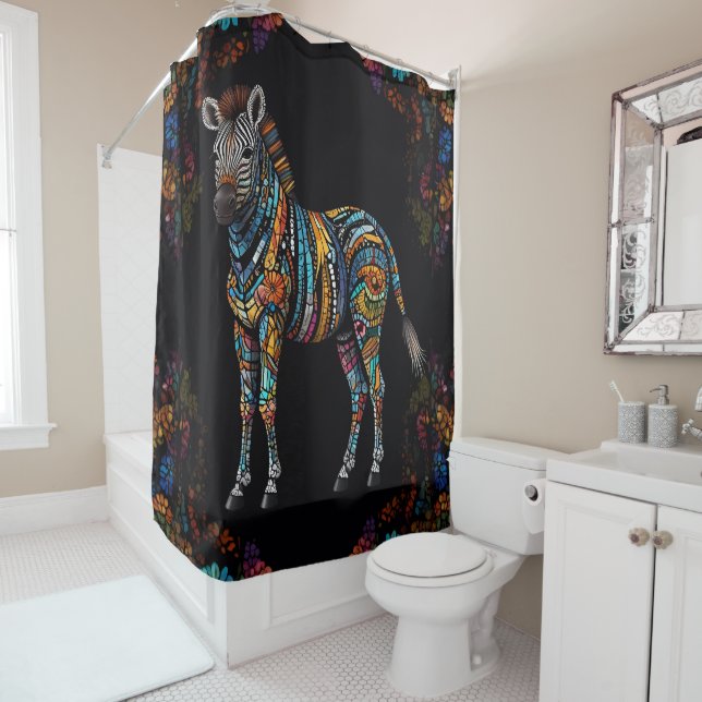 Zebra Stained Glass Mosaic Shower Curtain (In Situ)