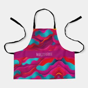 Zebra Strides waves Pink Navy Rainbow Pattern Apron