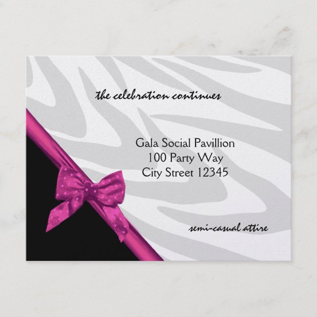 Zebra Stripe and  Pink Ribbon/ Reception Card (Front)