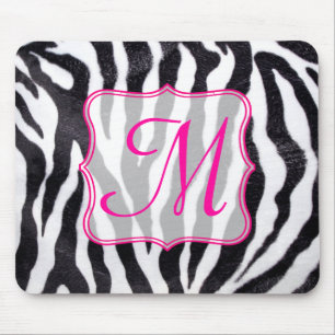 Zebra Stripe Animal Monogram Initial Mouse Pad