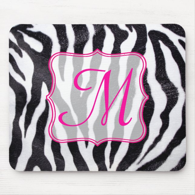 Zebra Stripe Animal Monogram Initial Mouse Pad (Front)