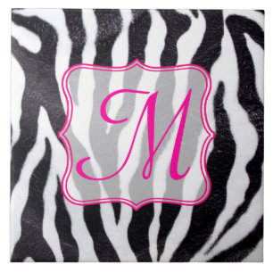 Zebra Stripe Animal Print Monogram Display Tile